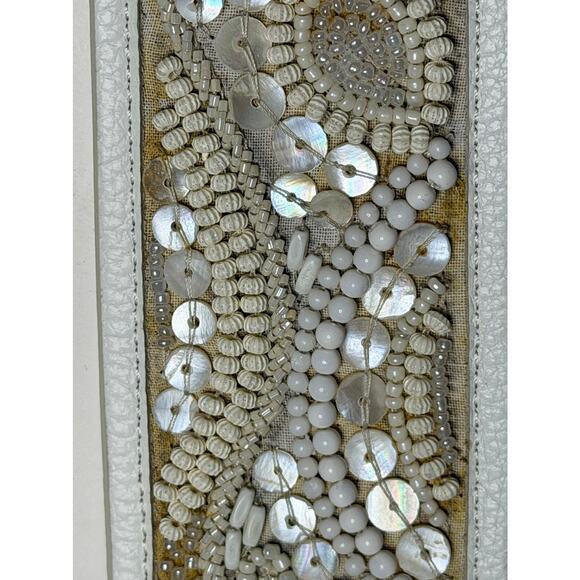 Chico’s Mother Of Pearl Beaded Designer White Leather Belt New - Picture 6 of 16